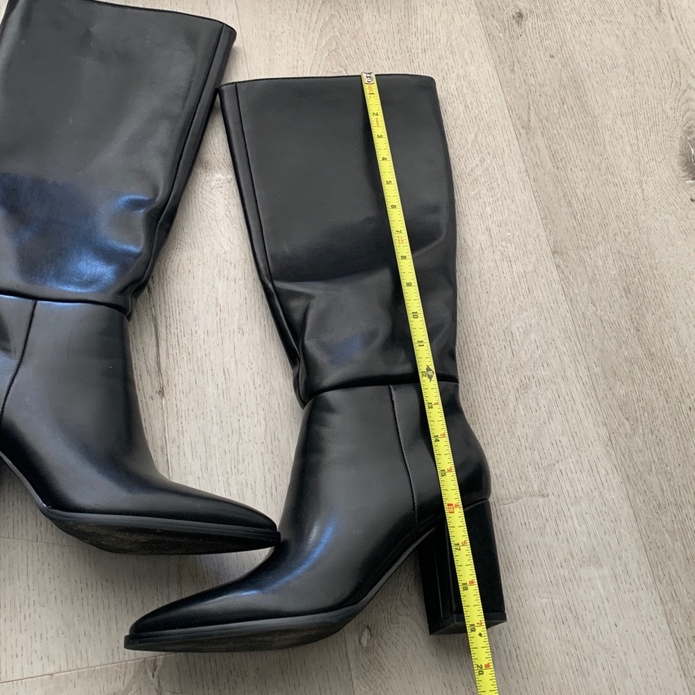 Top walks tall boot faux leather size 8 black classic pointy toe block heels - Picture 4 of 8
